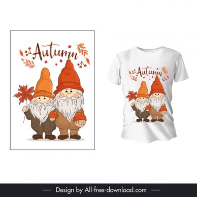 autumn t shirt template cute dwarfs leaves