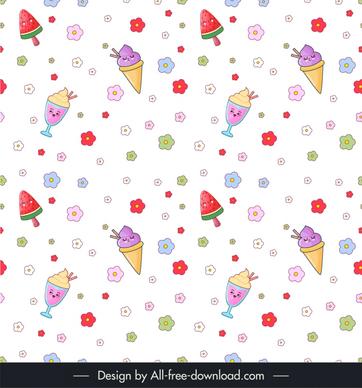 children pattern template cute stylized ice cream flowers 