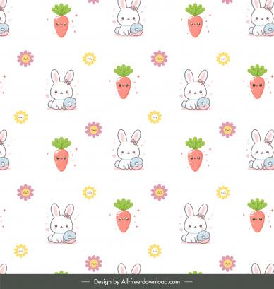 easter seamless pattern template cute handdrawn rabbits carrot repeating