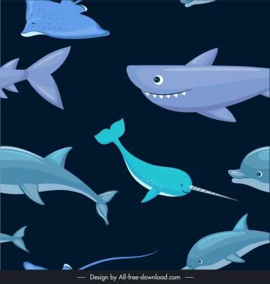 funny fishes seamless childish pattern dynamic dark cartoon