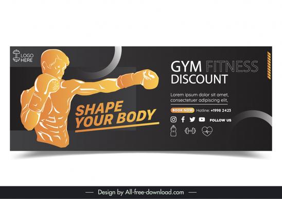 gym club discount banner template dark dynamic boxer