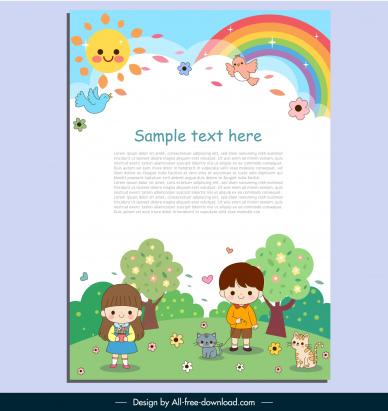  kindergarten brochure template  cute cartoon children rainbow sun