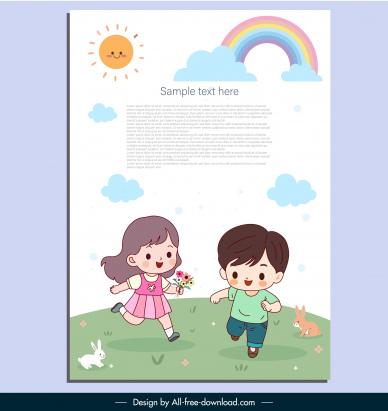  kindergarten brochure template cute joyful children cartoon