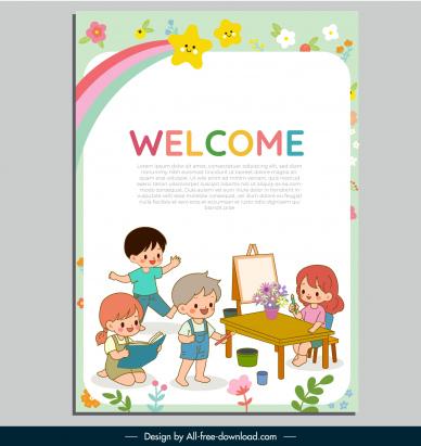  kindergarten brochure template lovely dynamic playful children cartoon