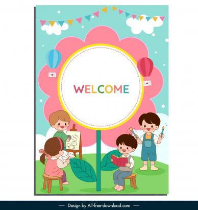 kindergarten recruitment poster template cute children cartoon