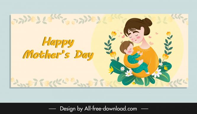 mother s day banner template mother holding child cartoon