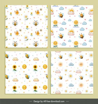  pattern templates collection cute bees flowers sun clouds