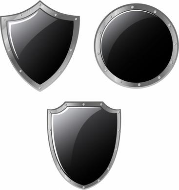 Set of different steel shields isolated on white