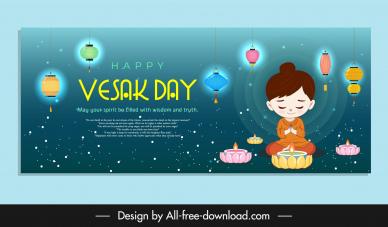 vesak day poster template cute kid lantern lotus candles