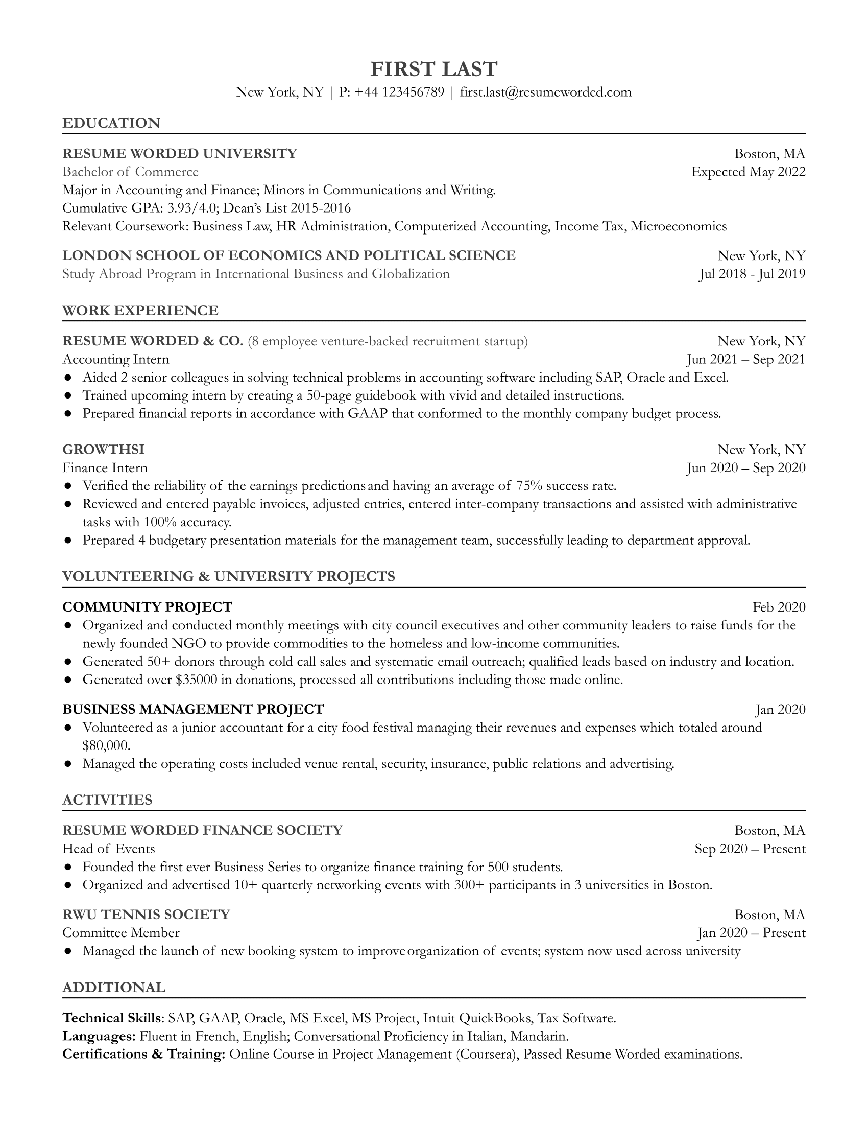 Entry Level Accountant Resume Example for 2023 | Resume Worded