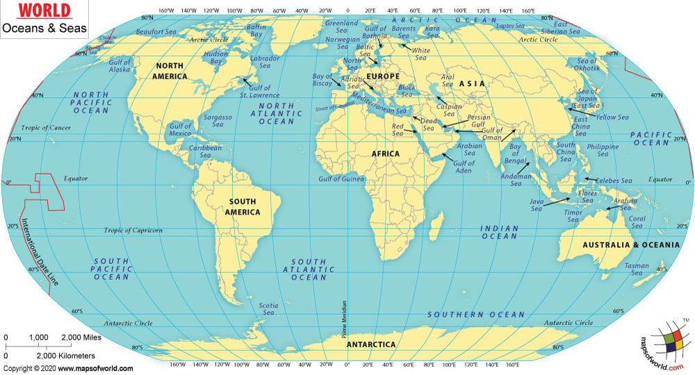 World Map Showing Seas - Cherey Benedicta