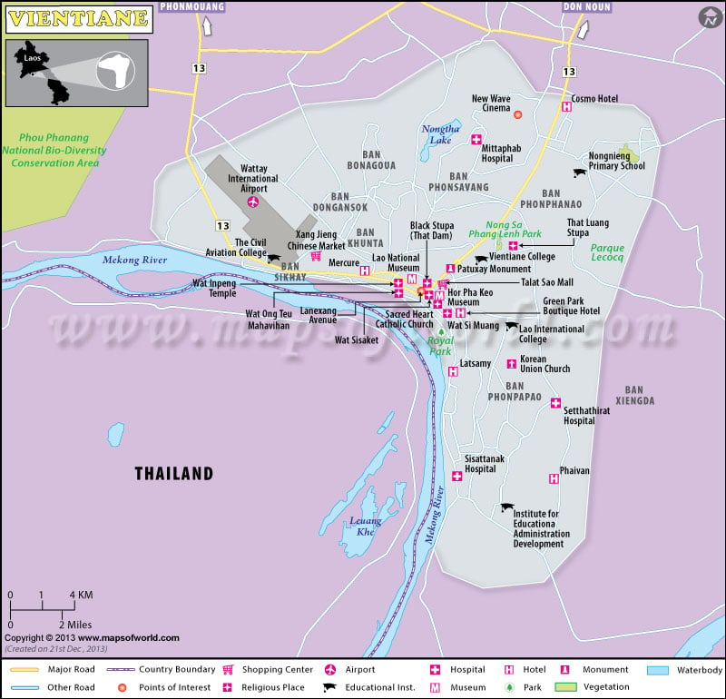 Vientiane Map, Capital of Laos