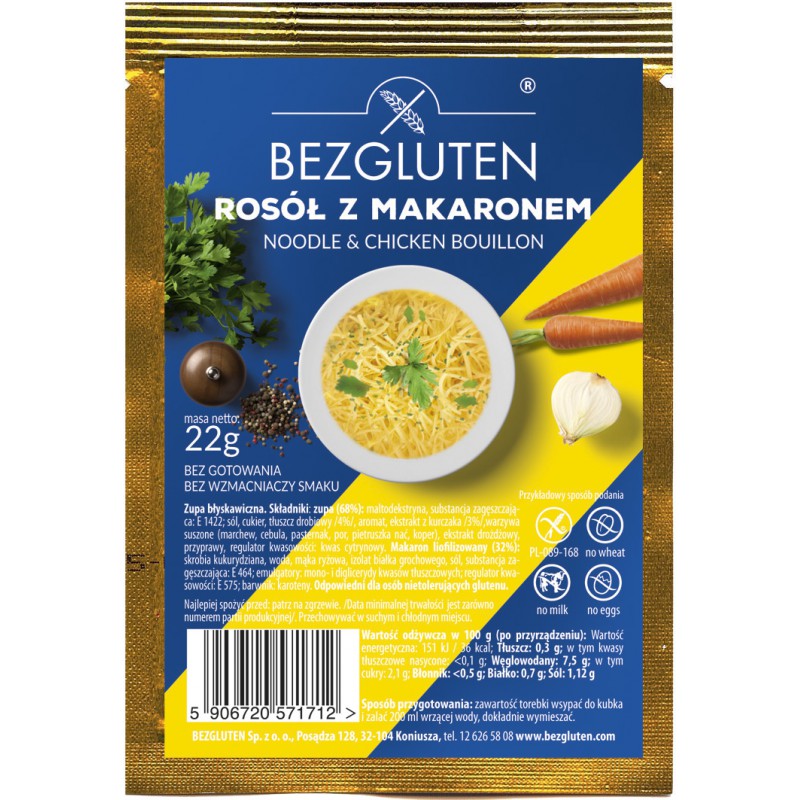 Bezgluten Hühnersuppe mit Nudeln Fertiggericht glutenfrei