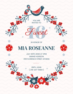 business  Template: Invitation Floral minimaliste blanc Sweet 16