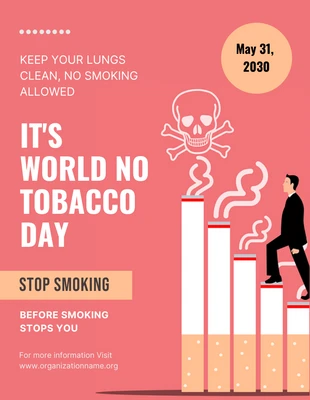 Free  Template: Pink Illustration World No Tobacco Day Poster