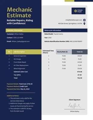 business  Template: Modèle d'estimation mécanique