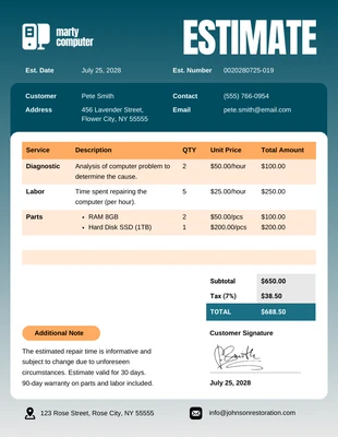 business  Template: Modèle d'estimation de réparation d'ordinateur