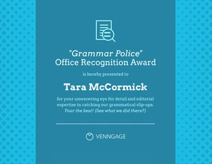 Free  Template: Humorous office Awards Recognition Certificate Template