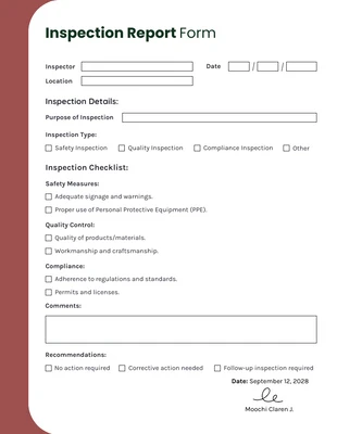 Free  Template: Copper Rust Inspection Form Template