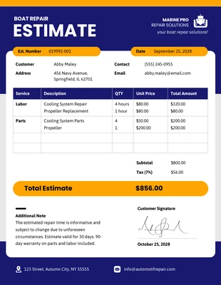 business  Template: Modèle d'estimation de réparation de bateau