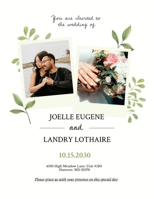 Free  Template: Invitation photo de mariage vert blanc