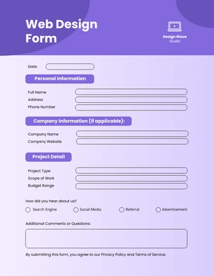 Free  Template: Purple Web Design Form Template