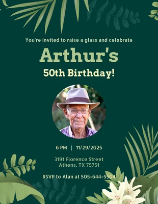 Free  Template: Vert Illustration ludique Jardin Célébrer 50e anniversaire Invitation