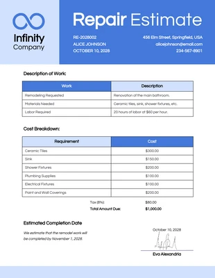 premium  Template: Estimation de remodelage bleu monochrome moderne