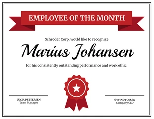 premium  Template: Red Employee of The Month Recognition Certificate Template