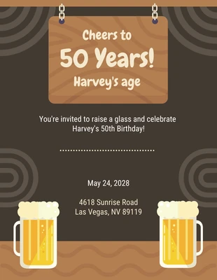 Free  Template: Marron Vintage Classique Rétro Cheers 50th Birthday Invitation