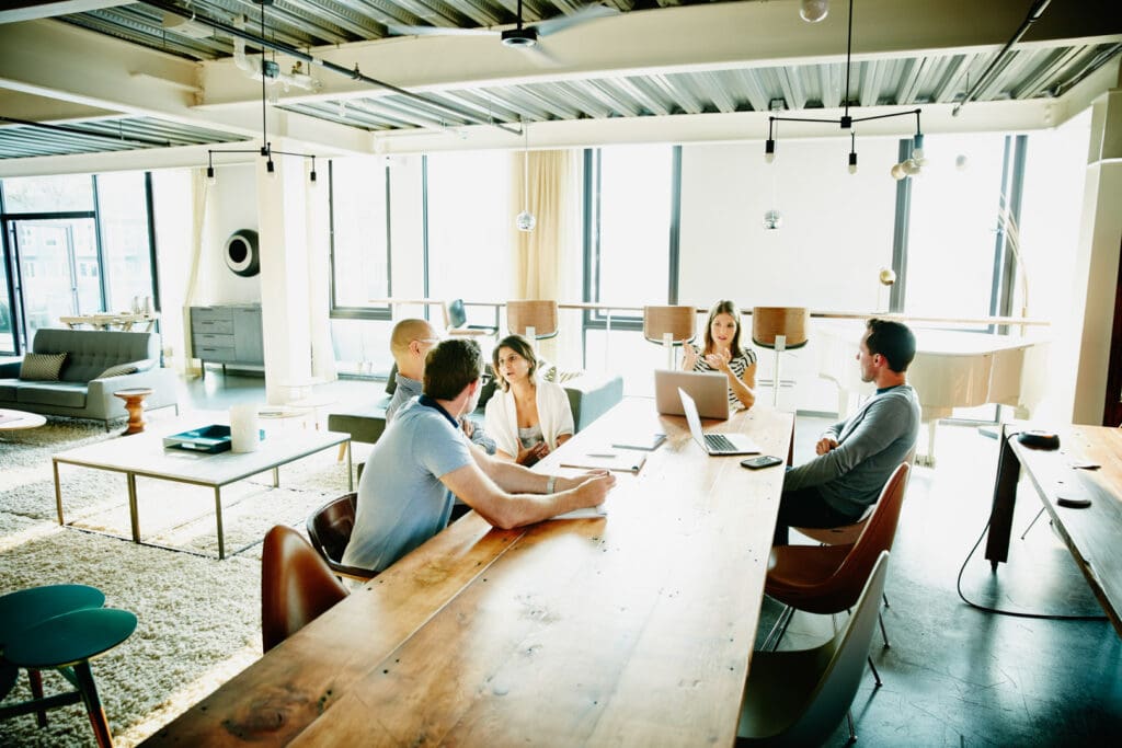 Business colleagues discussing project in office