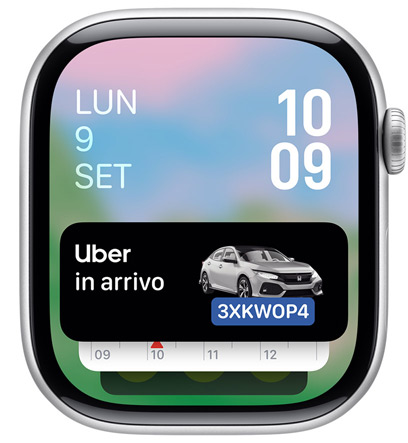 Il display di un Apple Watch con il widget dell'app Uber