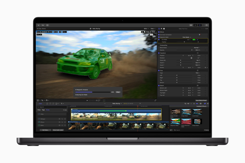 Die neue Final Cut Pro 11-Funktion Magnetic Mask auf einem MacBook Pro.
