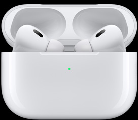 Įkrovimo dėklas su įdėtomis „AirPods Pro 2“ ausinėmis