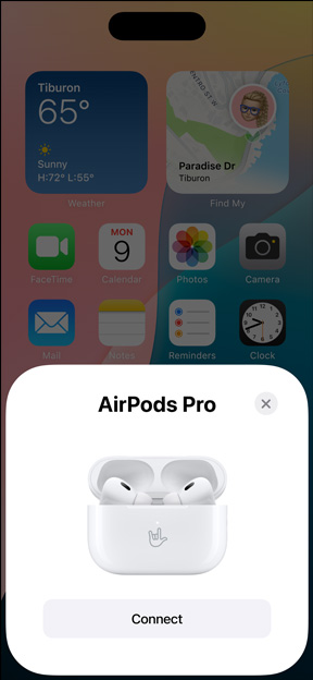 iPhone'i sidumine eritellimusel graveeritud AirPods Pro komplektiga.