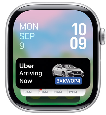 An Apple Watch screen displaying the Uber app widget