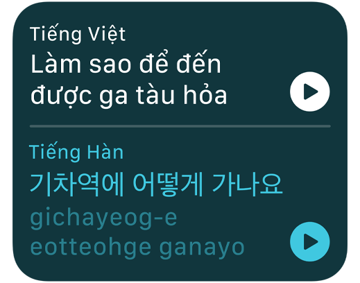 Một màn hình đang hiển thị ứng dụng Dịch Thuật đang dịch một cụm từ từ Tiếng Anh sang Tiếng Hàn Quốc