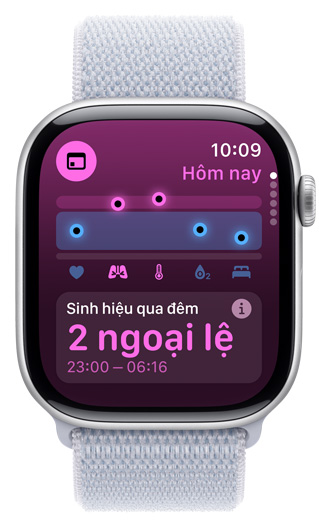 Màn hình Apple Watch đang hiển thị Sinh Hiệu Qua Đêm có 2 ngoại lệ