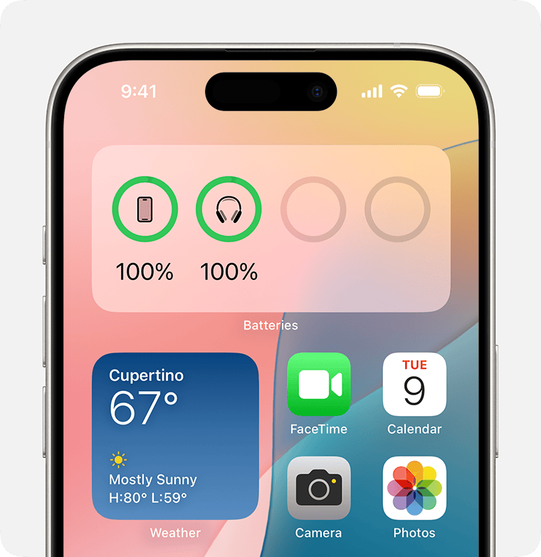 Batteries widget on an iPhone Home Screen.