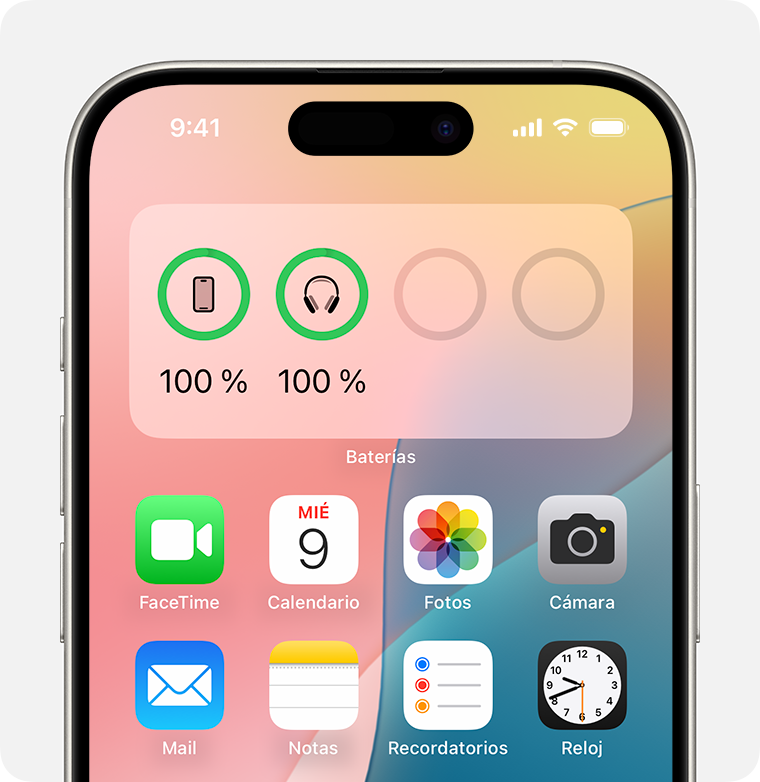 Widget de baterías en la pantalla de inicio del iPhone.