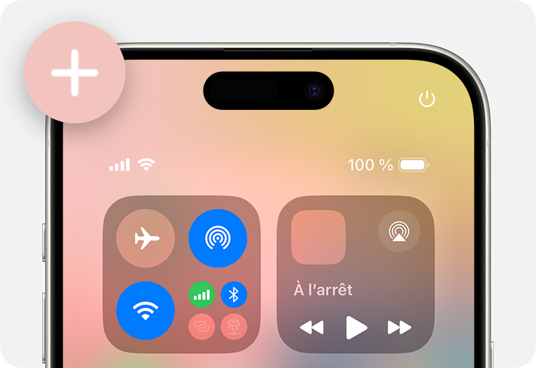 Bouton Ajouter des commandes dans le centre de contrôle sur iPhone.