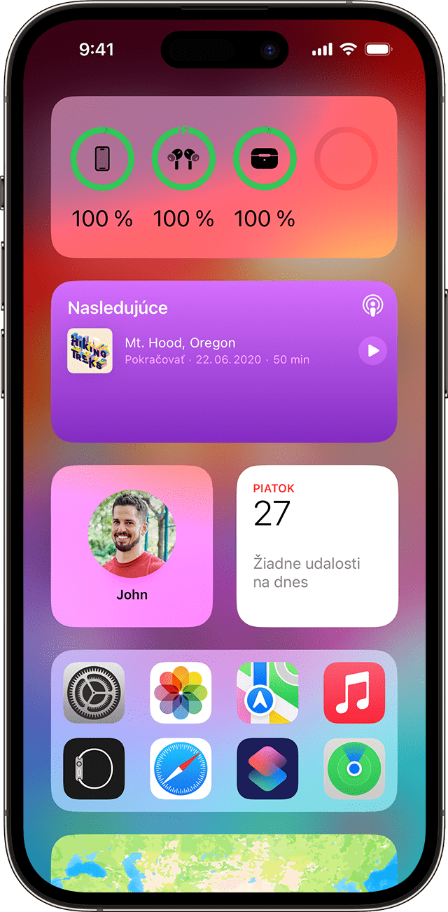 Kontrola percent nabitia batérie pomocou widgetu Batérie na iPhone