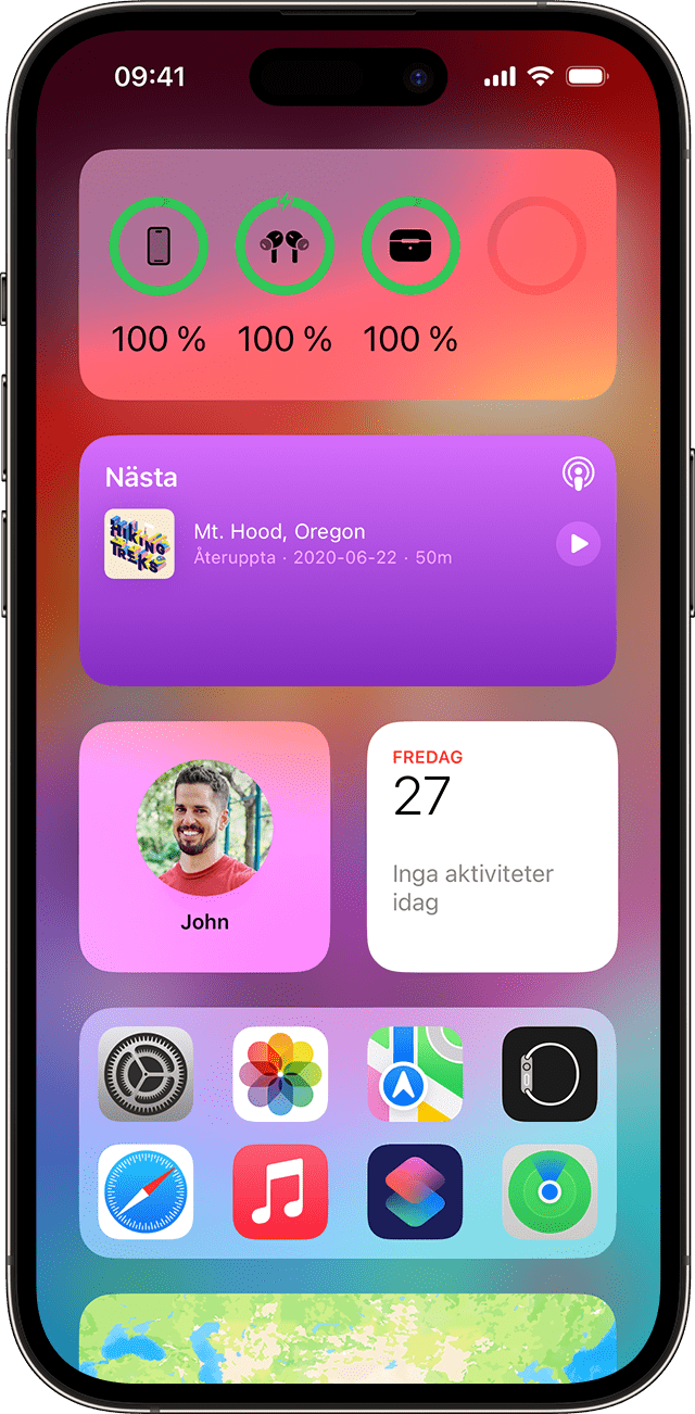Använda widgeten Batterier på din iPhone för att kontrollera batteriprocenten
