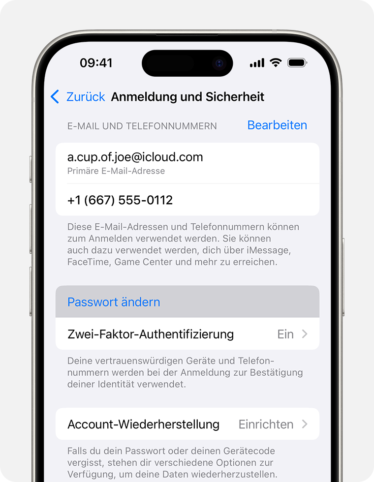 iPhone mit der Taste "Passwort ändern" in den Einstellungen