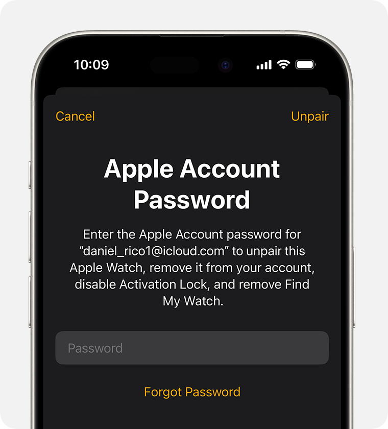 Prompt to enter your Apple Account password to disable Activation Lock.