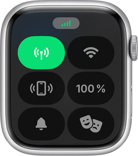 Kontrolcenter på Apple Watch, der viser mobilforbindelse