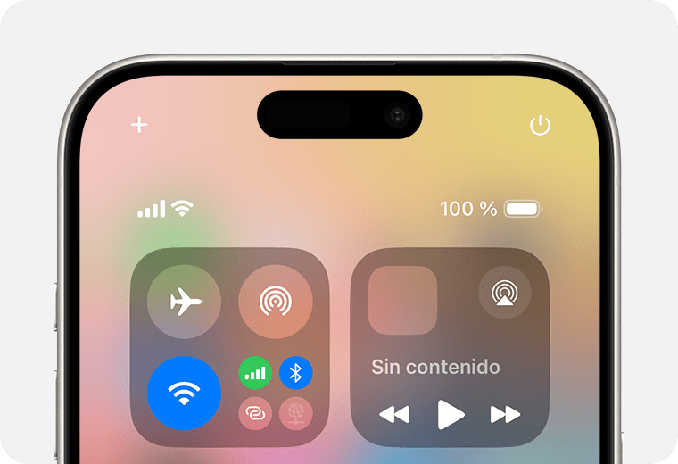 Centro de control del iPhone mostrando Wi-Fi y Bluetooth