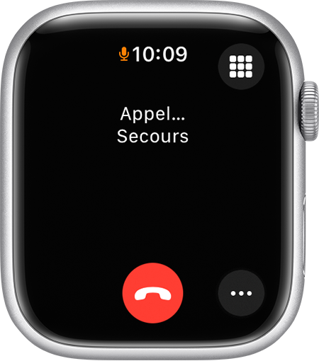 Écran de l’Apple Watch montrant un appel aux services d’urgence