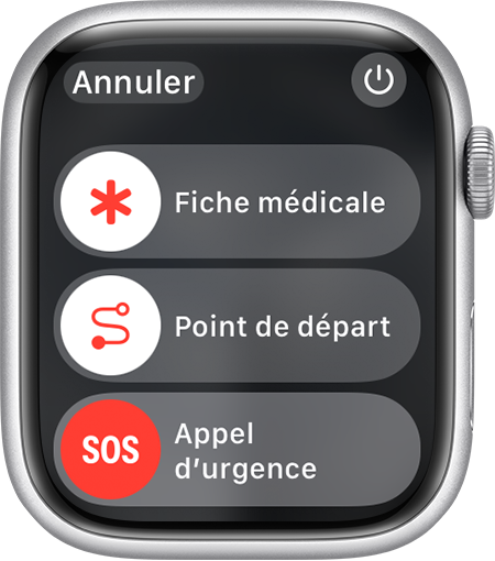 Écran d’Apple Watch montrant le curseur Appel d’urgence