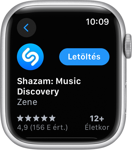 Egy Apple Watch képernyője, amelyen az látható, hogyan lehet letölteni egy alkalmazást